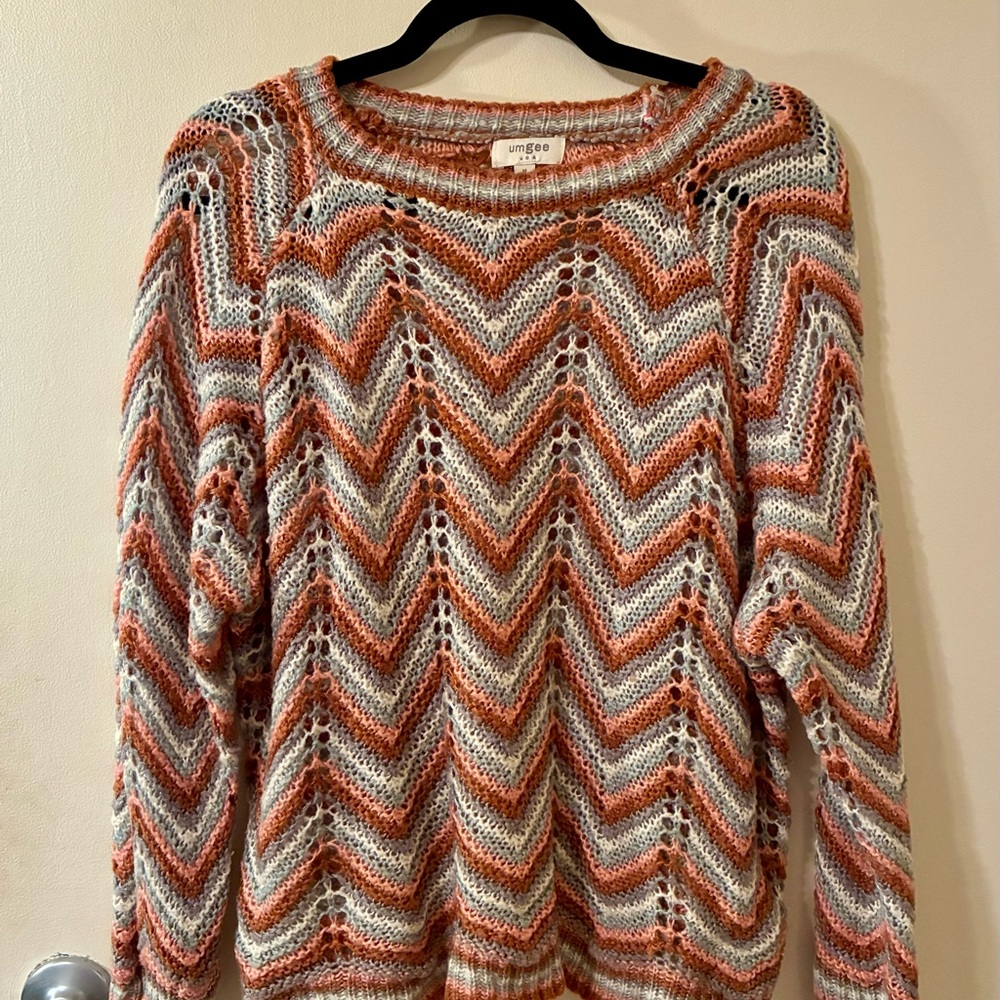 Umgee Multicolor Chevron Open Knit Women’s Sweater Loose Fit Oversized Fall M